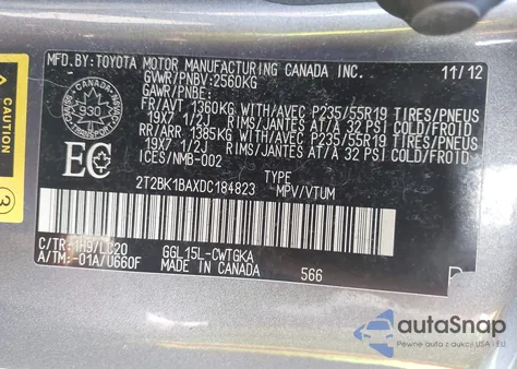 2013 Lexus Rx 350 F Sport from USA, damaged, VIN 2T2BK1BAXDC184823